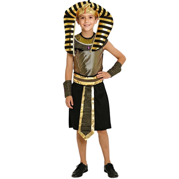 SJLDQY Carnival Toddler Boys Egyptian Prince Dress Up Retro Robe With Headwear Outfits Party Stage Performance Clothes Set