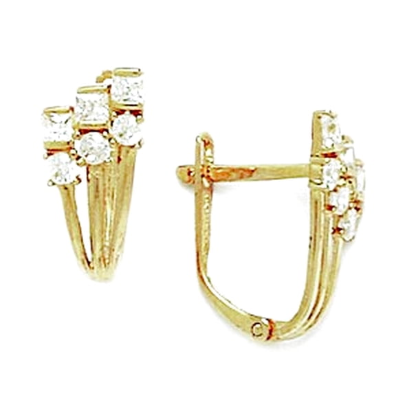 14k Yellow Gold Cubic Zirconia Flower Leverback Earrings 14x7mm Stud Earring for Women