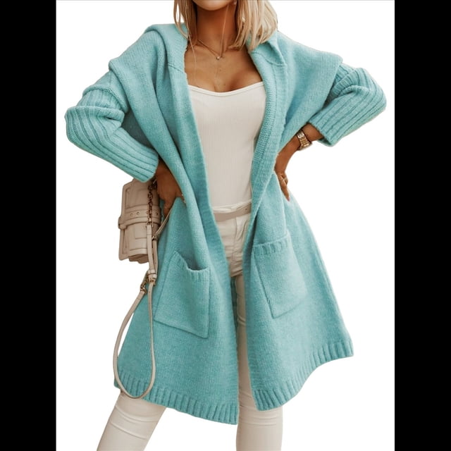 Cárdigan para Mujer, Holgado, con Capucha, Informal, de Larga, Color Liso, con Estampado de Letras, para Exteriores Lago Azul S