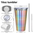 thumbnail image 4 of 16oz Tumblers Colorful Striped Checkered Pattern Stainless Steel Vacuum Insulated Double Wall Travel Tumbler Cups Mug with Lid and Straw,Cleaning Brush for Coffee,Tea, 4 of 4