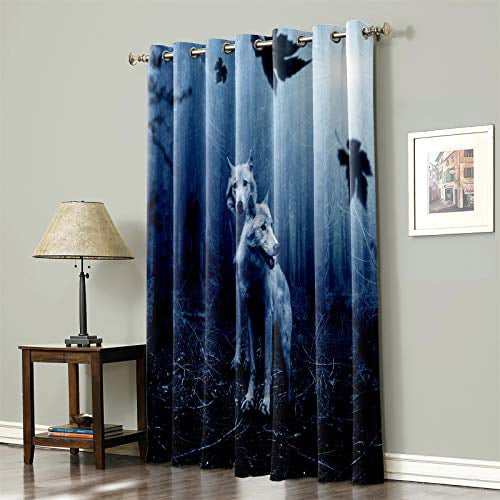 2 Panels 3D Wolf Print Animals Door Curtains Bedroom Blackout Drapes 
