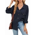 thumbnail image 3 of Blusas Informales de Larga Extragrandes con Botones y Cuello Halter para Mujer Azul Marino L, 3 of 9