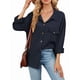 thumbnail image 3 of Blusas Informales de Larga Extragrandes con Botones y Cuello Halter para Mujer Azul Marino L, 3 of 9