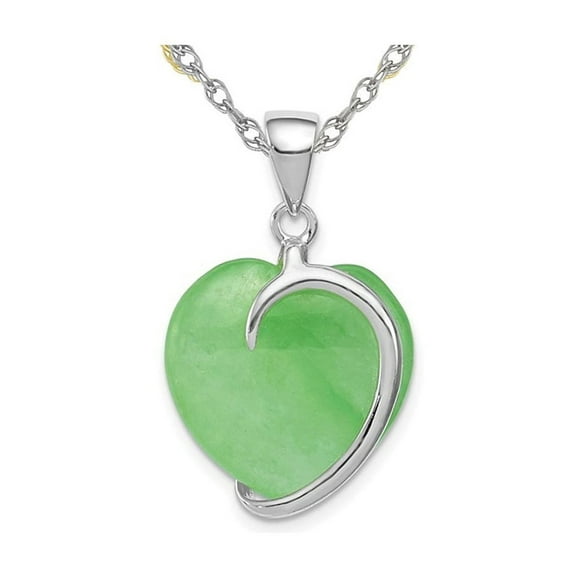 Gem & Harmony Sterling Silver Green Jade Heart Pendant with Chain for Women