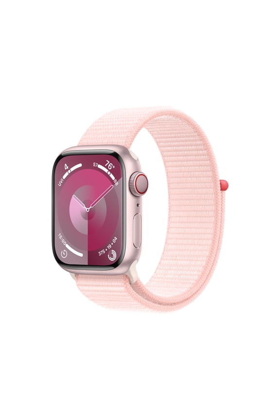 Watch Series 9 With Blood Oxygen. GPS + Cellular 41mm Pink Aluminum Case with Light Pink Sport Loop.