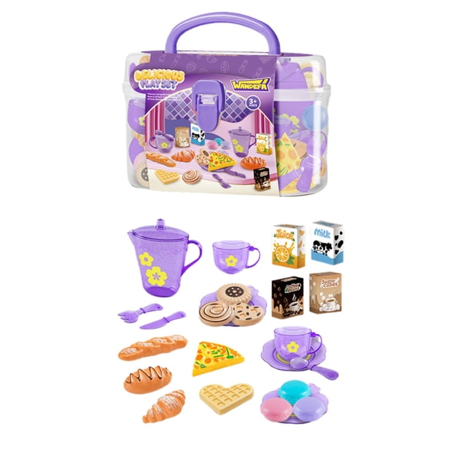 Interactive Pretend Play Afternoon Tea Set with Accessories Non Battery Dinnerware Imaginative Learning Toy for Ages 3 Up Indoor Educational Kitchen Role-Play 25PCS