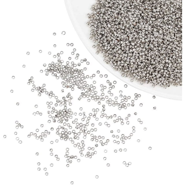 10 000 unidades de cuentas de latón para engarzar, barril de 2 mm de diámetro, 1,2 mm de longitud. Orificio: 1,2 mm.