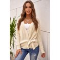 thumbnail image 3 of ABPHQTO Suéter de mujer con cuello en V cruzado beige con lazo lateral, 3 of 5