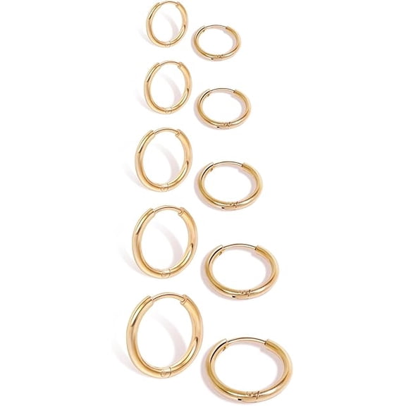 Knubmt 5 Pairs 316L Stainless Steel Earrings 14K Gold Plated Lightweight Small Hoop Earrings for Women, Men, Rose Gold