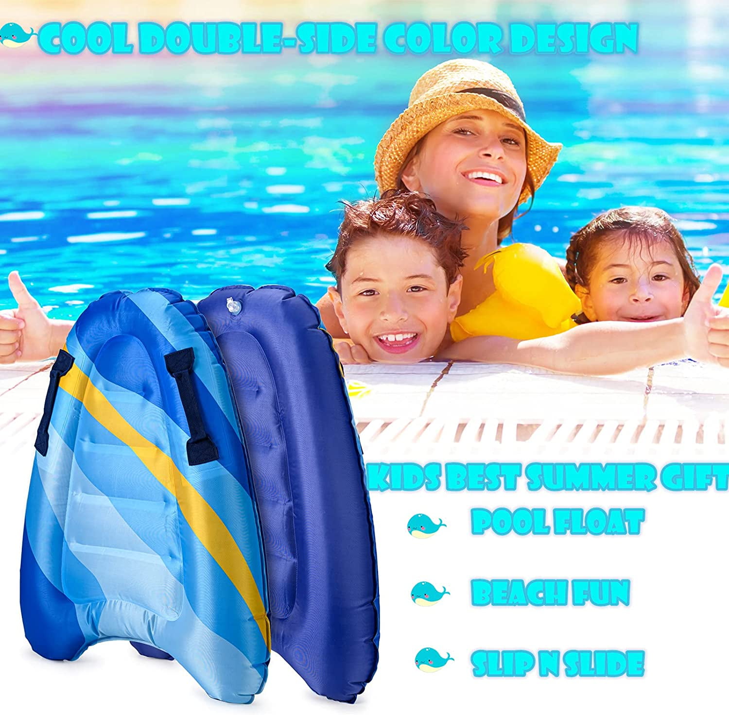 Inflatable surfboard portable for kids,for Surfing adshi Inflatable bodyboard kids,Inflatable surfboard for water slides Adults,Children,Beginner Poolfloat of Swimming 