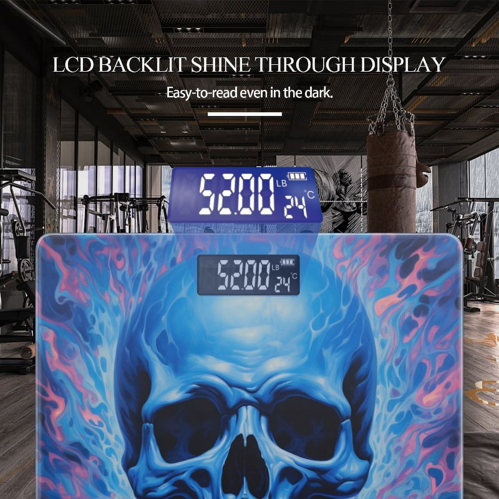 High Precision Body Weight Scale Smart Bathroom Scales with Large LCD Display(400lbs),Decorative for Bedroom-Skull With Blue Flames