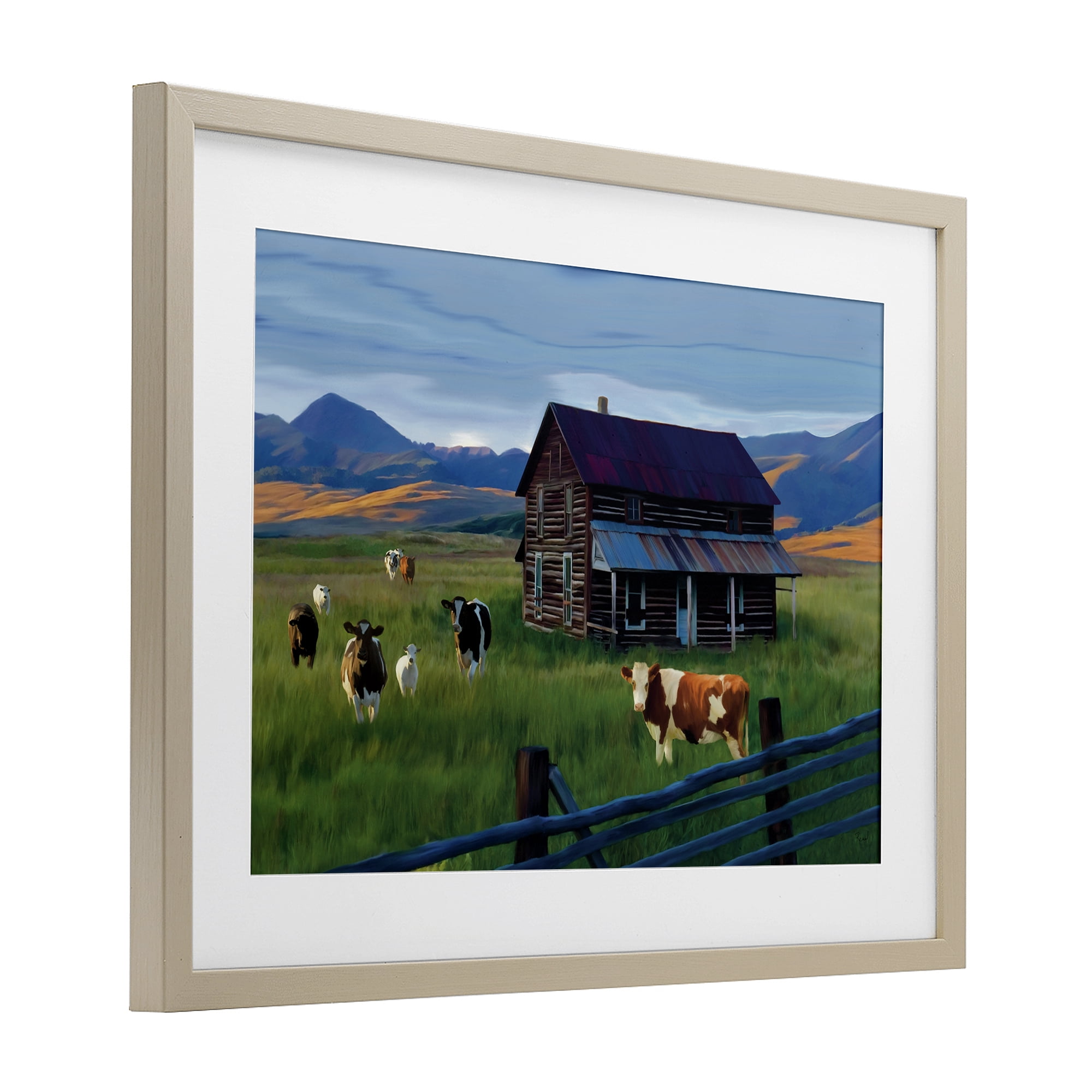 Stupell Industries Grazing Cattle at Solitary Cabin Birch Framed Print Under Glass, design by Renel Peters
