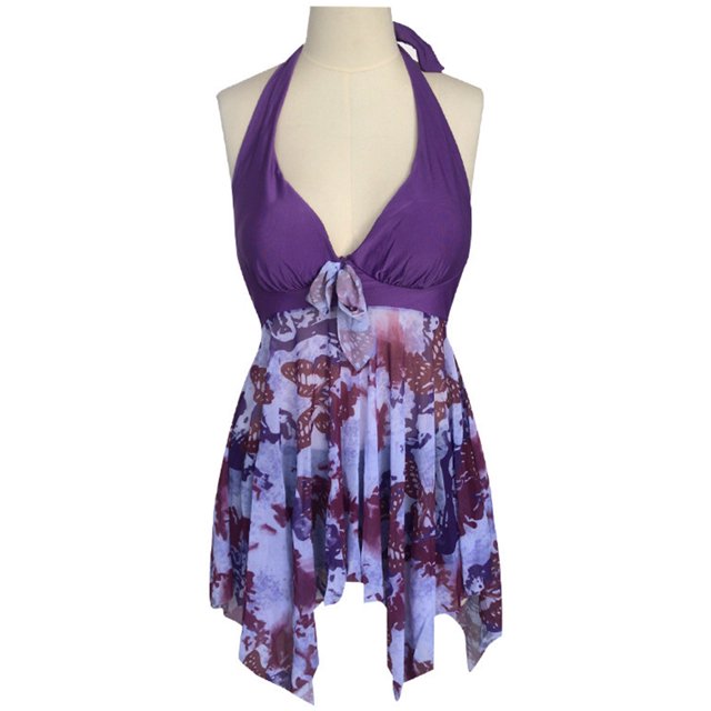 sweethay 2021 Sexy traje de baño de una pieza Push Up traje de baño mujer volante ajustable hombro traje de baño traje de baño ropa de baño Traje de baño Púrpura XXXL sweethay OD001289-36