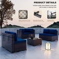 thumbnail image 4 of Gotland Patio Furniture Set 7 Pieces Outdoor Sectional Rattan Sofa Set Brown Manual Wicker Patio Conversation Set with Navy Blue Cushions,1 Tempered Glass Tea Table, 4 of 6