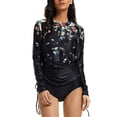 thumbnail image 1 of MAWCLOS Women Two Peices Swimsuit Floral Printed Bathing Suit Long Sleeve Rashguard Tummy Controled Surfing Crew Neck Tankini Set 727012 L, 1 of 7