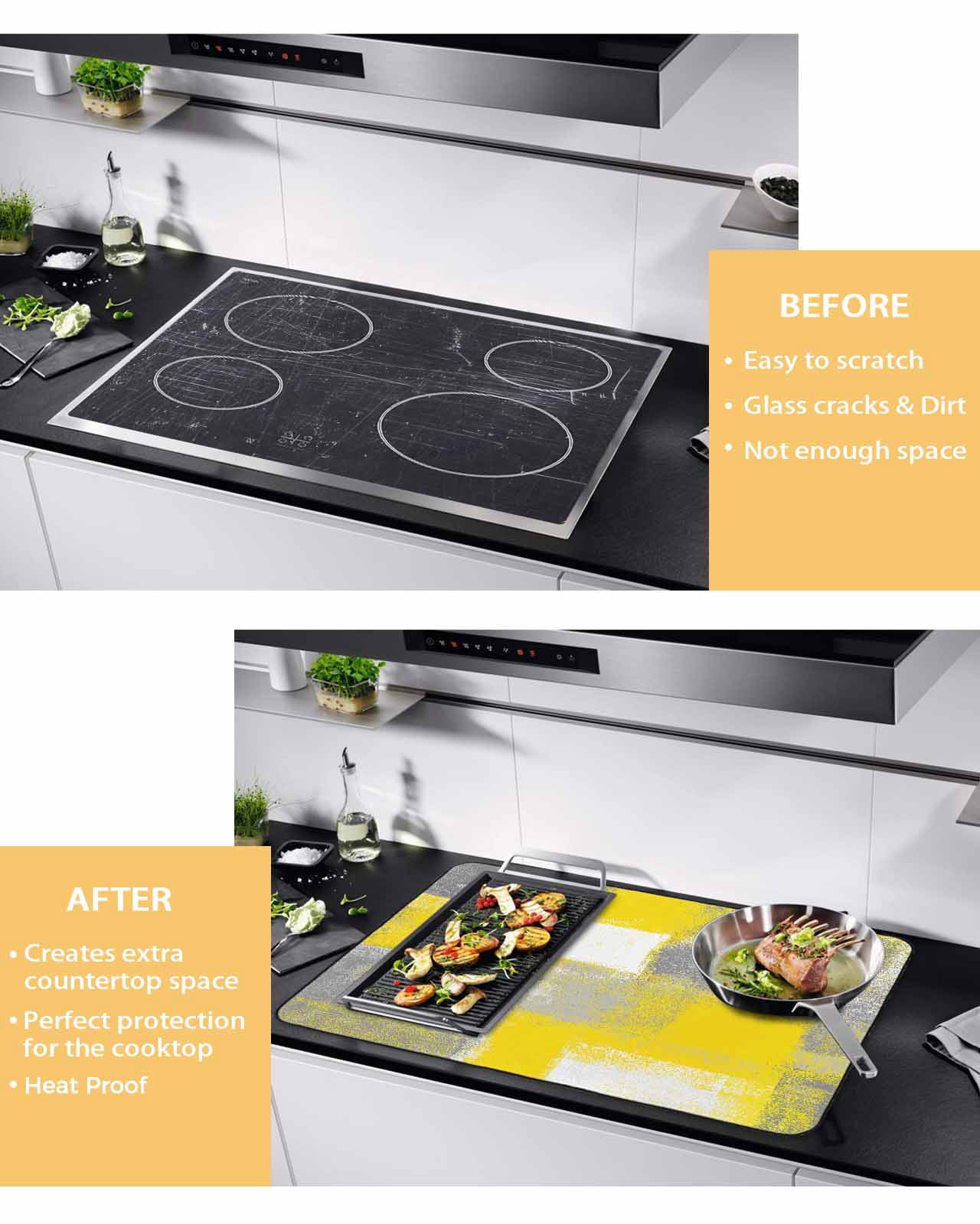 nqOlkjepod Large Induction Cooktop Protector Mat 36"x21", Yellow Grey Stove Top Covers for Electric Stove, Rustic Mottled Oil Painting Abstract Texture Stove Burner Cover Mats, Glass Top Stove Cover