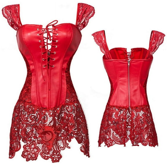 MISS MOLY Sexy Lingerie Corset Top for Women Breathable Steampunk Waist Trainer Zip Dress Plus Size Red XL