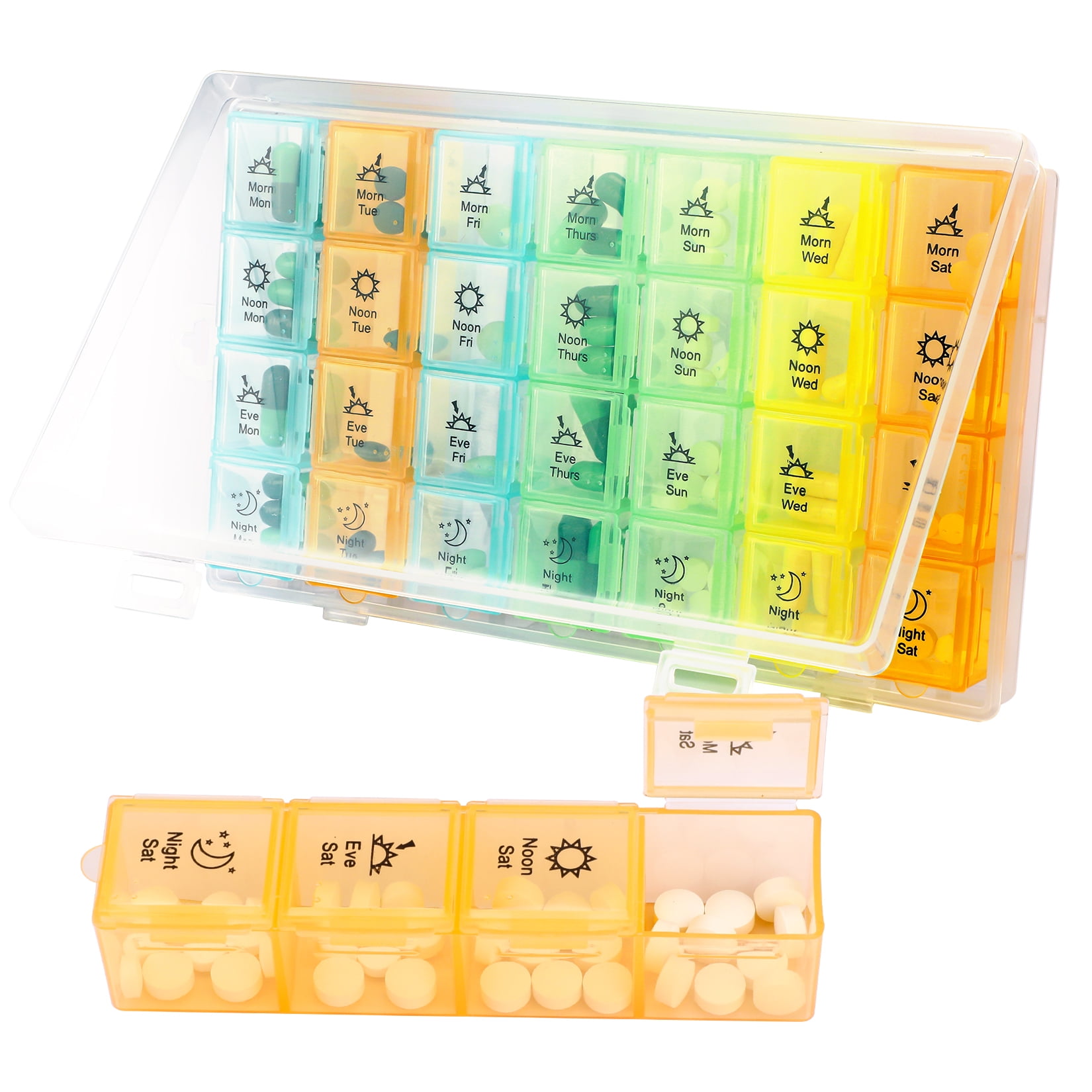 FLONOZZ Weekly Large Pill Organizer, Pill Planner Daily Medicine Container with 28 Compartments