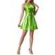 thumbnail image 4 of Vestido sin mangas de cintura alta brillante y acampanado para mujer INSPIRE CHIC, mini vestido brillante en verde XL, 4 of 6