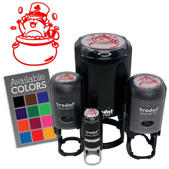 Raccoon In Pot of Gold Leprechaun Hat Saint Patricks Day Self-Inking Rubber Stamp Ink Stamper for Stamping Crafting Planners - Black Ink - Mini 1/2 Inch