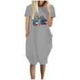 thumbnail image 2 of Jophufed 4th of July Dress for Women Summer Fashion Independence Day Flag Print Casual Short Sleeve With Pocket Round Neck Loose Dress, 2 of 5