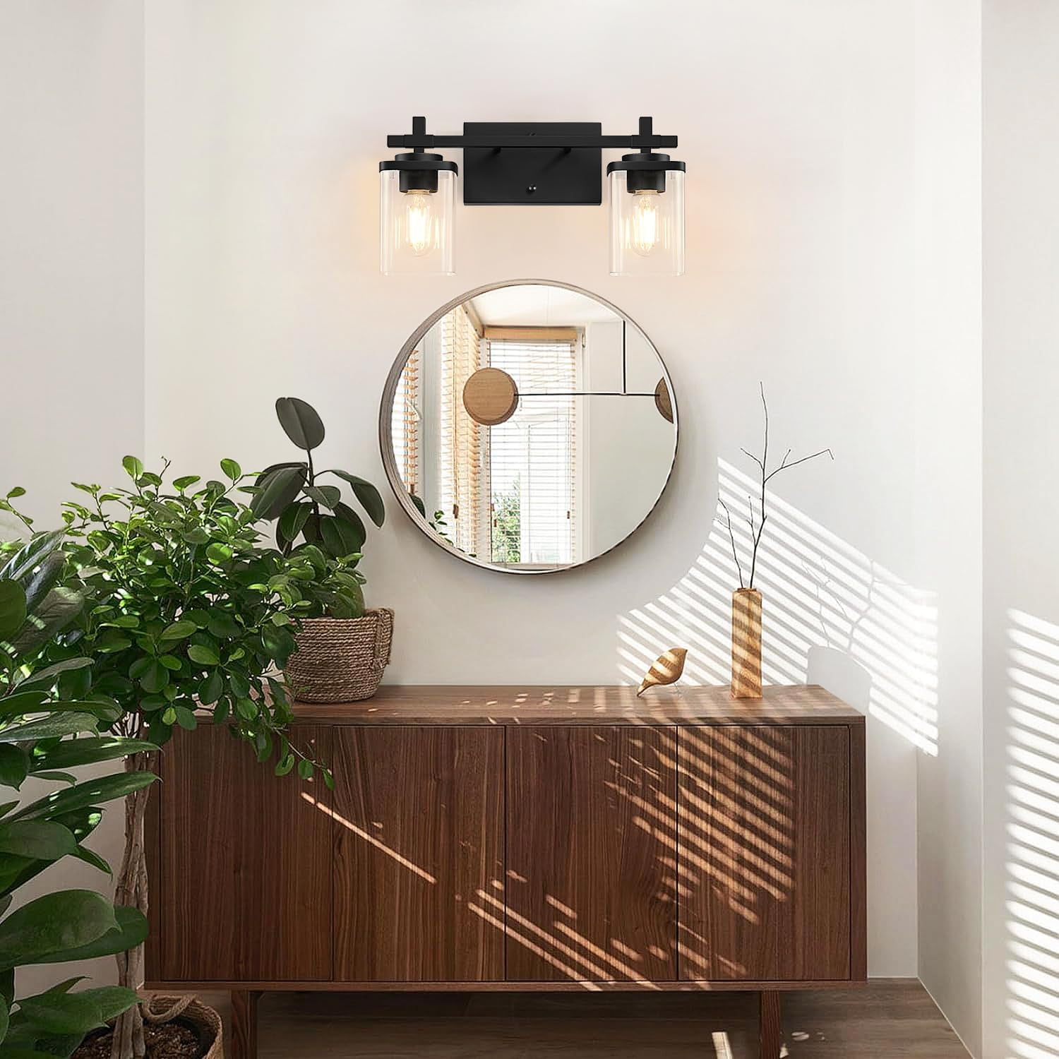 Bathroom Vanity Light 2 Light Bathroom Light Fixture Square Design Bathroom Lighting Fixtures over Mirror Modern Matte Black Vanity Light for Bathroom & Restroom
