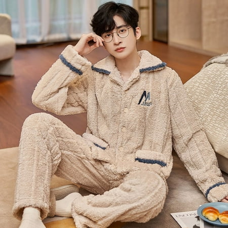 

QWZNDZGR Autumn Winter Shu Velveteen Sleepwear Men s Pajamas Sets Male Pajamas Coral Fleece Pijama For Men Lounge Suits Homewear Fashion