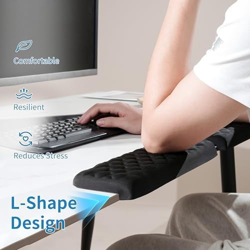 Quivanta L-Shaped Desk Elbow Pad for Desk, Memory Foam Elbow Support Padding with Non-Slip, 2-Piece Ergonomic Desk Edge Cushion, Wrist Comfort Support for Office Home (Diamond Black)