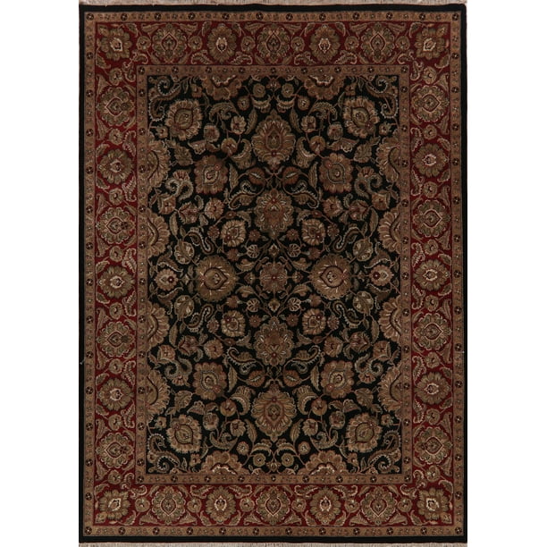 Rug Select Black Floral Agra HandKnotted Oriental Area Rug Wool Carpet