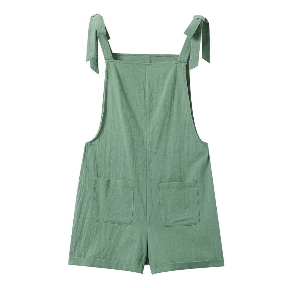 FYMNSI Mommy and Me Short Jumpsuits Matching Outfits Women Casual Sleeveless Loose Rompers Girls Bowknot Tie Straps Overalls with Pockets Green (Mom S)