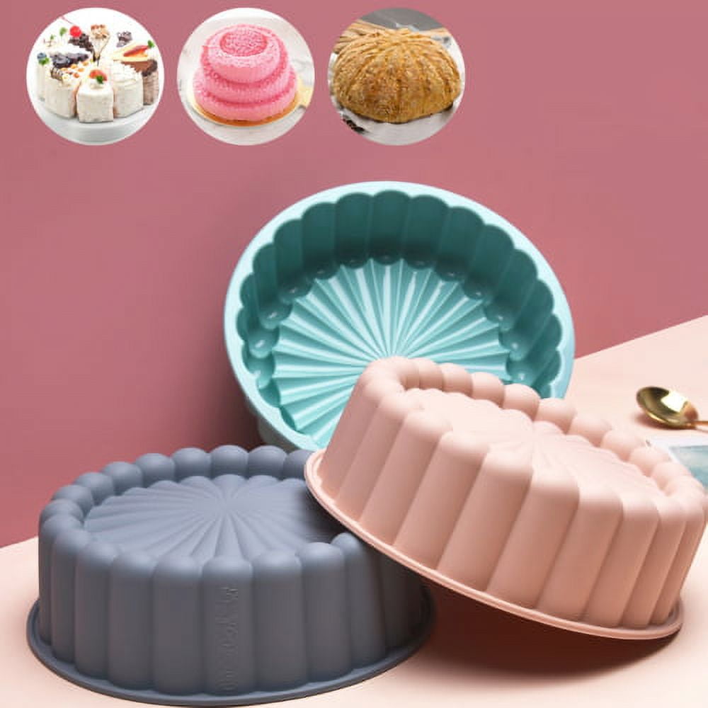 Tanlade 8 Pcs 10 inch Nonstick Fluted Silicone Cake Pans for Baking Round  Fluted Silicone Baking
