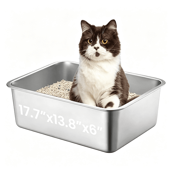 ACDANC Large Stainless Steel Cat Litter Box, 17.7“X13.8“X6“ Metal Litter Box with High Sided for Small Big Cats, Odor Free Kitty Litter Tray, Anti-Leakage, Non Sticky Litter Pan, L