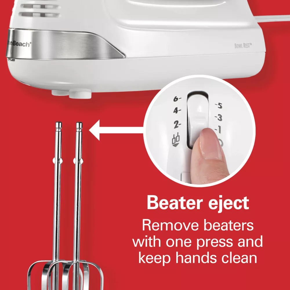 Hamilton Beach 6 Speed Hand Mixer Snap-On Case White 62629: Handheld Mixer for Kitchen, 275W, Dishwasher-Safe Parts