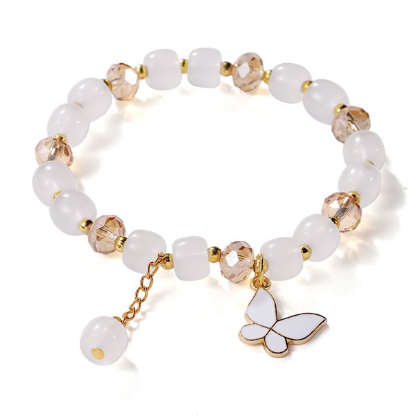 Nvzi Pulsera de mariposa de imitación de jade con forma de palomitas de maíz, pulsera de cristal de mariposa, pulsera de estilo chino para mujer, regalos, color blanco A