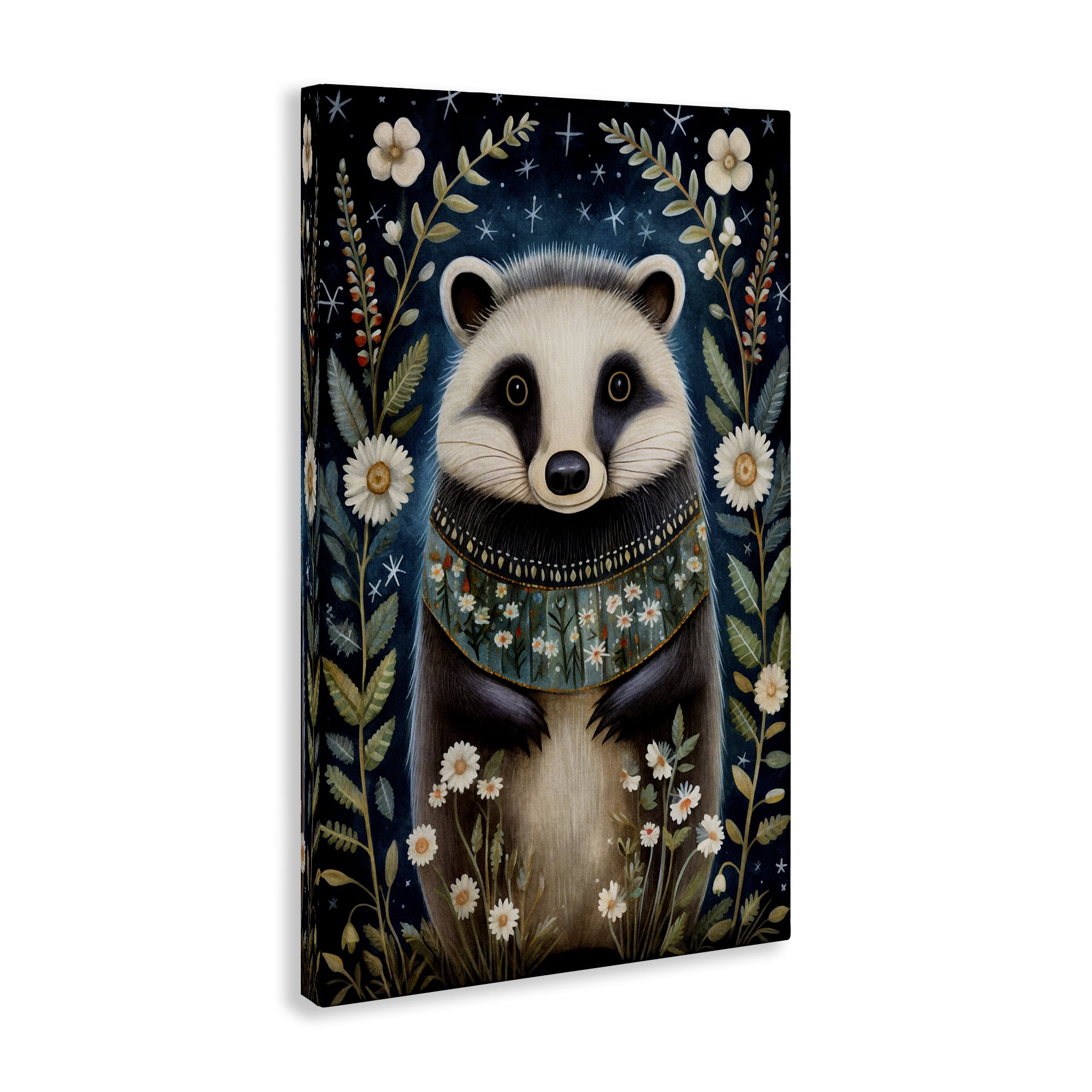 Stupell Industries Woodland Pattern Badger Animals & Insects Painting Gallery Wrapped Canvas Art Print Wall Art, 24 x 36