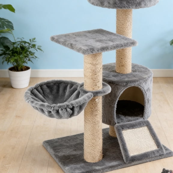 MOKKHNB Portable Grey Cat Hammock Bed for Small Pets, Hanging Cozy Resting Spot Compatible with Cat Trees