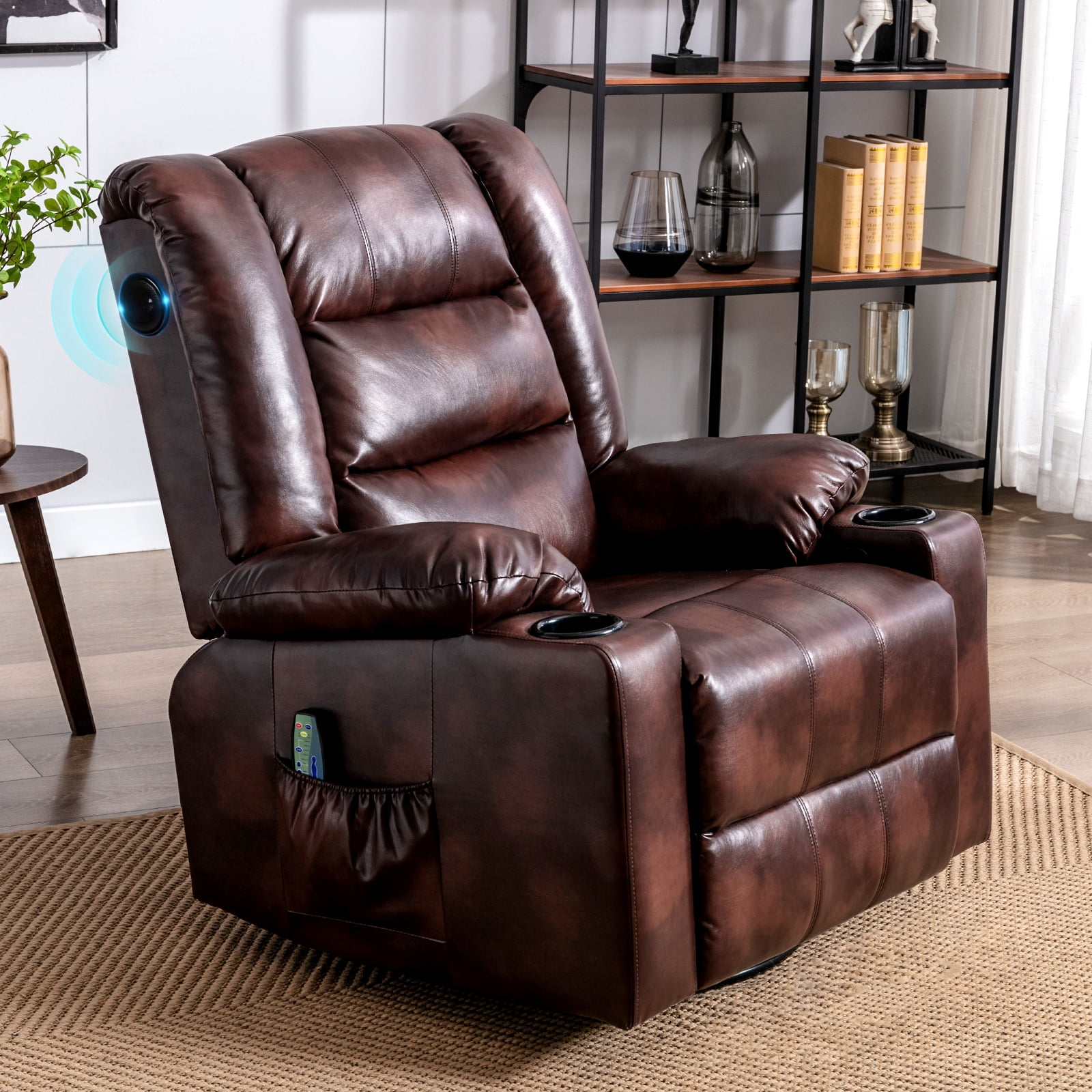 Glider Rocker Recliner Chair Breathable PU Leather Sofa Padded Seat Black Brown 