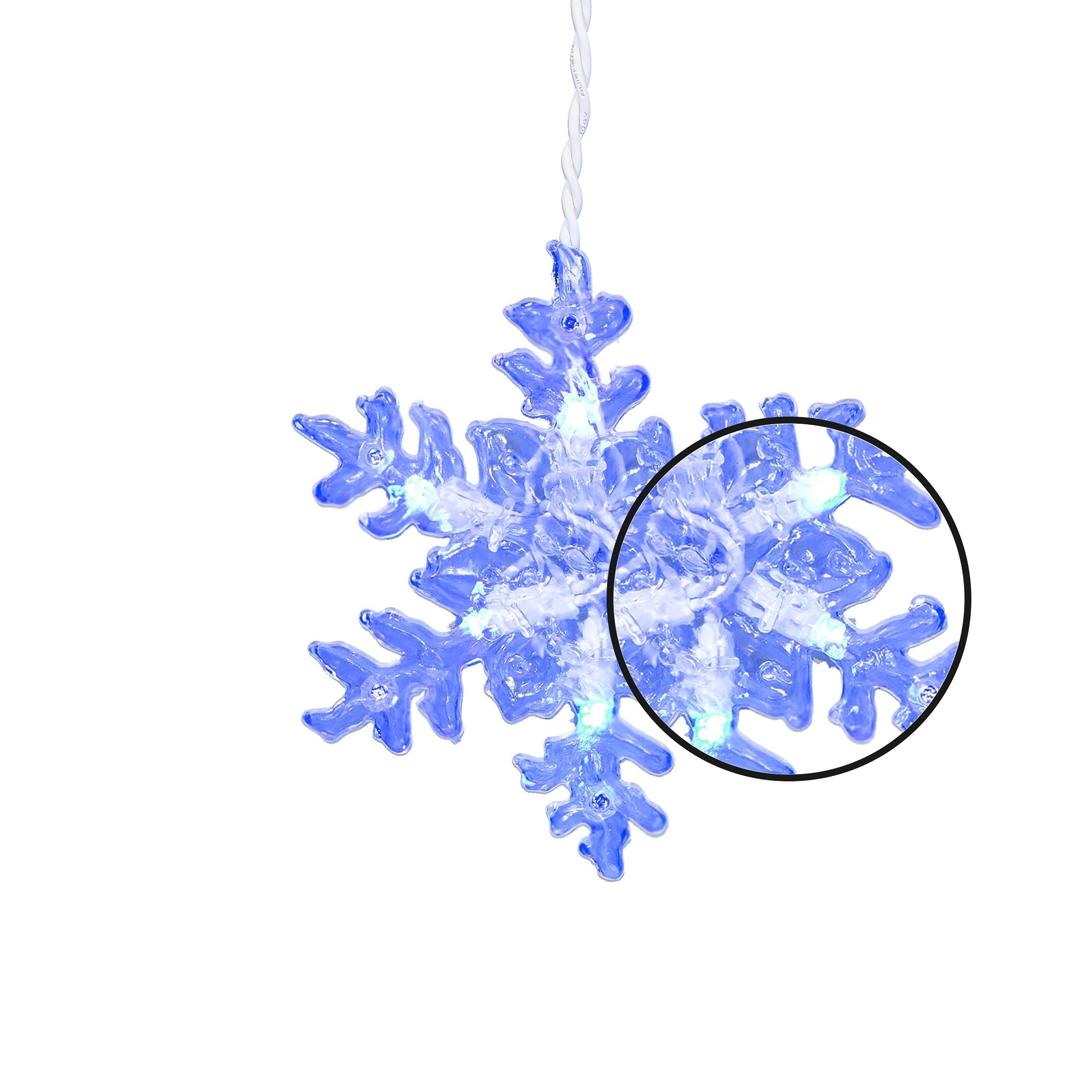 Indoor/Outdoor 8-Count LED 8-Function Snowflake Christmas Icicle Lights, Cool White and Blue, White Wire, 9', by Holiday Time
