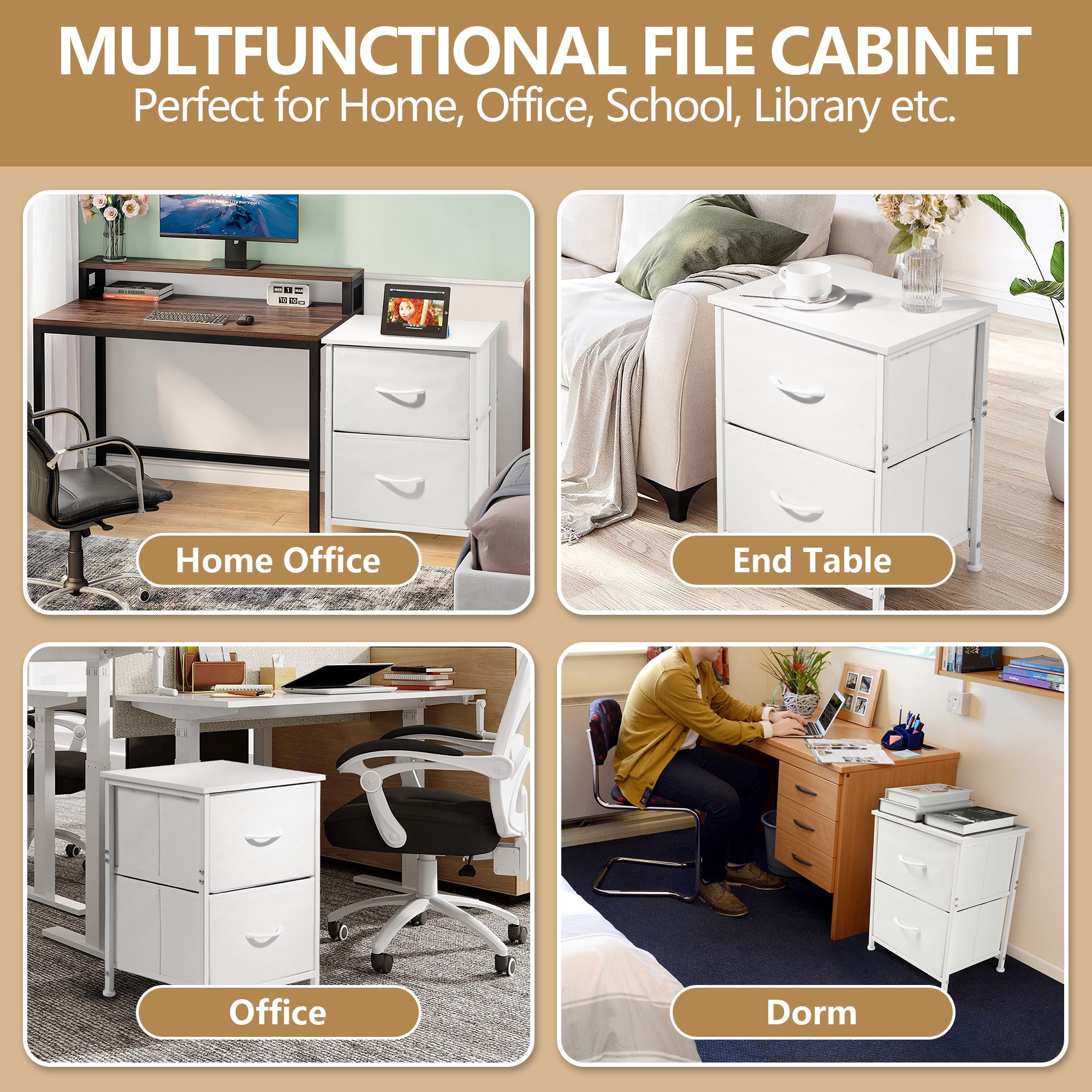 Coliware File Cabinet, Modern Wood Filing Organizer Table with Drawer, Desk Table Cabinet Fits A4 Letter Size, Home Office Furniture for Under Desk Storage, White Printer Stand Table