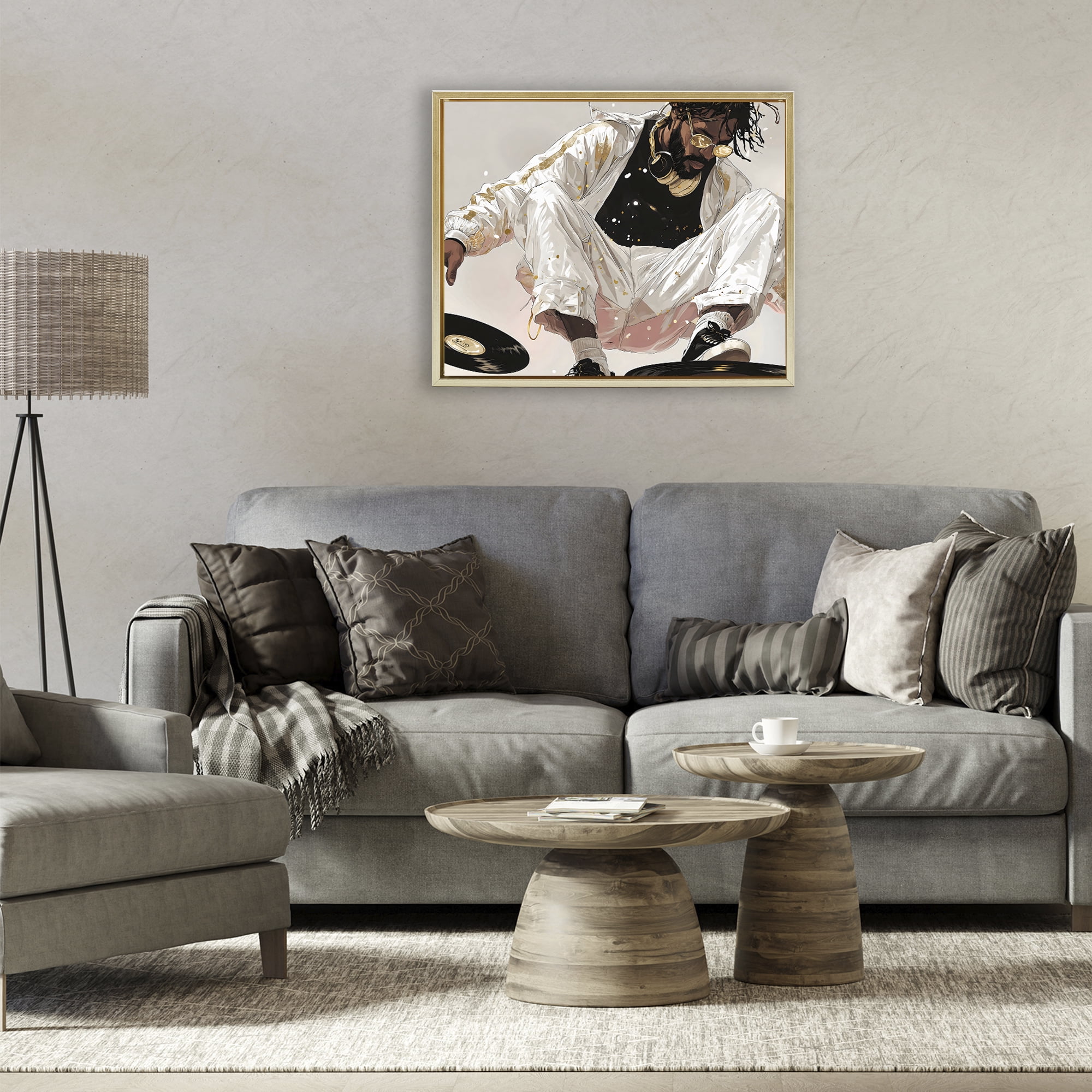 Stupell Industries Record Dance Stylish DJ Gold Framed Floater Canvas Wall Art, design by Franklyn Gregory
