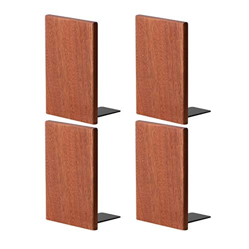 muso wood Sapele Bookends,Pack of 2 Pairs，7.1x4.7,Wooden Book End for Shelves,Office Desk Book Stand