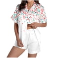 thumbnail image 2 of SDNall Pajama Set for Women, Printed Stand-Up Collar Short Sleeve Top and Shorts, 2-Piece Loungewear for Home and Casual Wear, 2 of 8