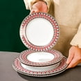 thumbnail image 3 of 12 Piece Porcelain Dinnerware Set for 2, Premium Plates and Bowls with Golden Rim, Mugs Set and Egg Cups,Red Geometry Checkered Pattern, 3 of 8