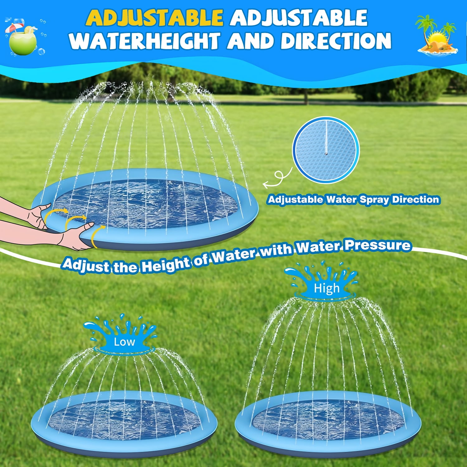 Merryhome Splash Pad for Kids 67 Inch, Non Slip Toddler Sprinkler Mat, BPA Free Outdoor Water Play Toy for Backyard and Lawn