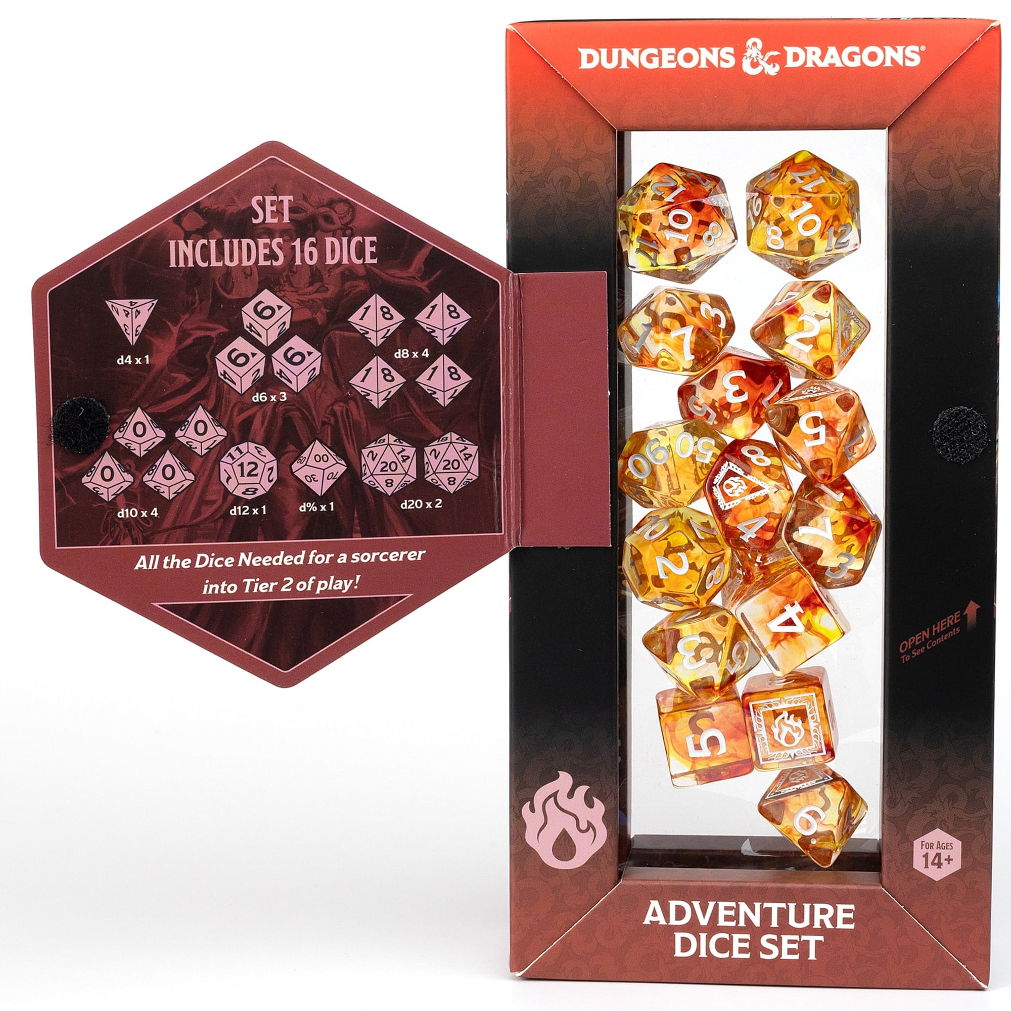 Dungeons & Dragons: D&D Adventure Dice: Sorcerer - Orange - 16pc RPG Set, Class Symbols, Roleplaying Game Accessory, Sirius Dice, Officially Licensed
