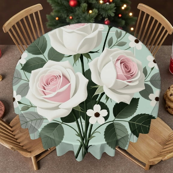 Tablecloth for dining table - Floral Green Grey Print,  Holiday-Themed Design  tablecloth round, Cafe,  picnic,60x60 Inch