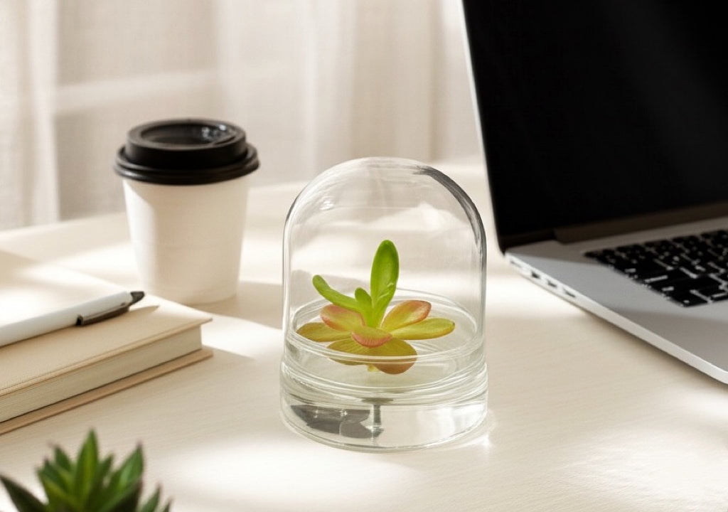 Bloomify Live Pinguicula “Fumiko” (Rosy-Lavender Mexican Butterwort Hybrid) in Glass Terrarium – Zero-Care Carnivorous Plant, Natural Gnat Control, Pet-Safe Mini Terrarium Gift for Dreamy Plant Lovers