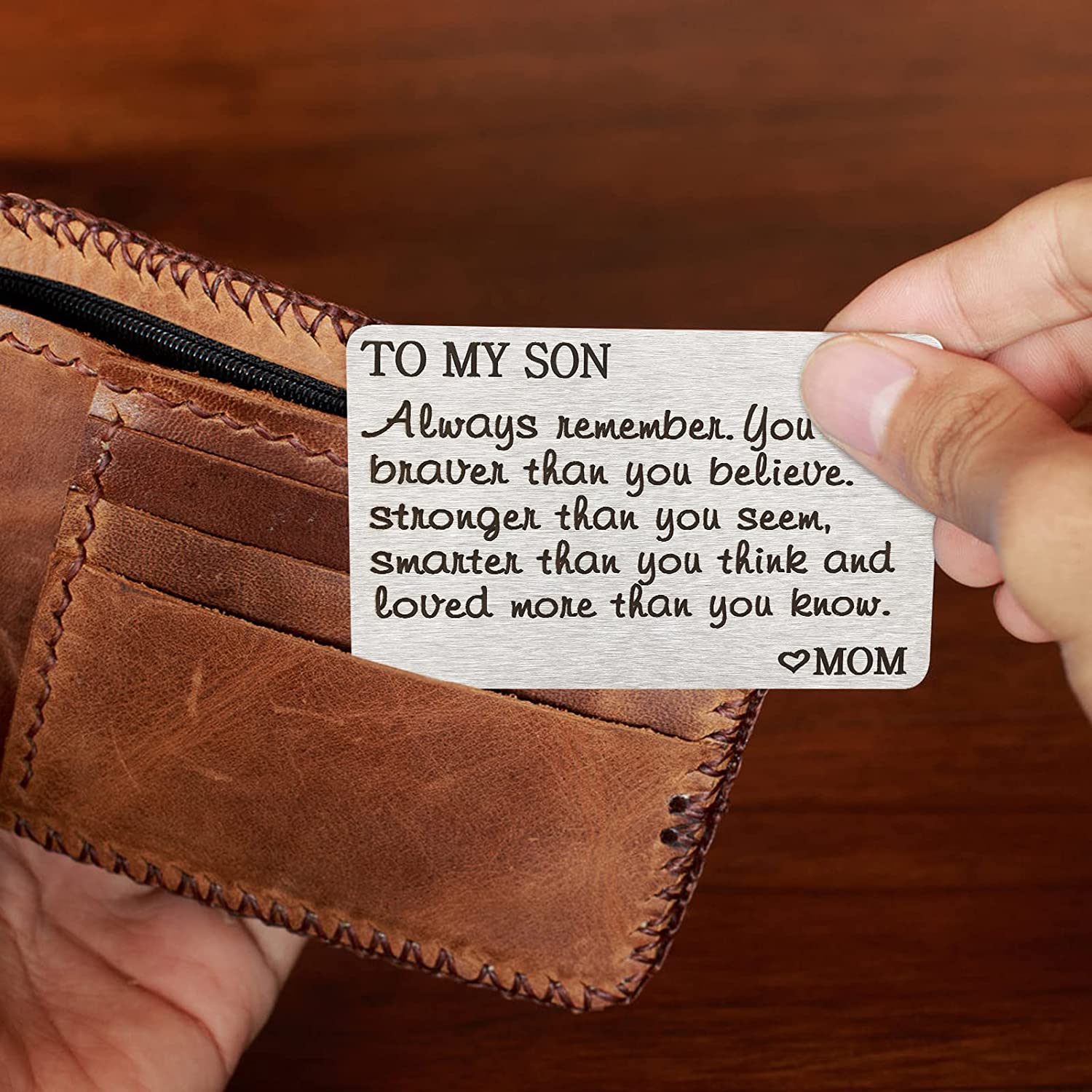 Son Gift From Mom – Engraved Wallet Card With Inspirational Message | Birthday, Graduation, Christmas Gift For Son