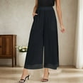 thumbnail image 2 of Lixiuxyad Women's Pants Women's Flowy Wide Leg Casual Pants High Waisted Elastic Waistband Lightweight Chiffon Comfortable Trousers With Pockets Black, 2 of 5