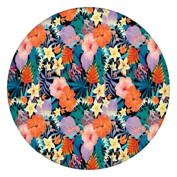 Pioneer Flower Floral Print Pattern Round Fitted Tablecloth with Elastic Edge,Dining Table Cover Waterproof,Outdoor Round Tablecloth for Camping,Dining,Indoor and Outdoor